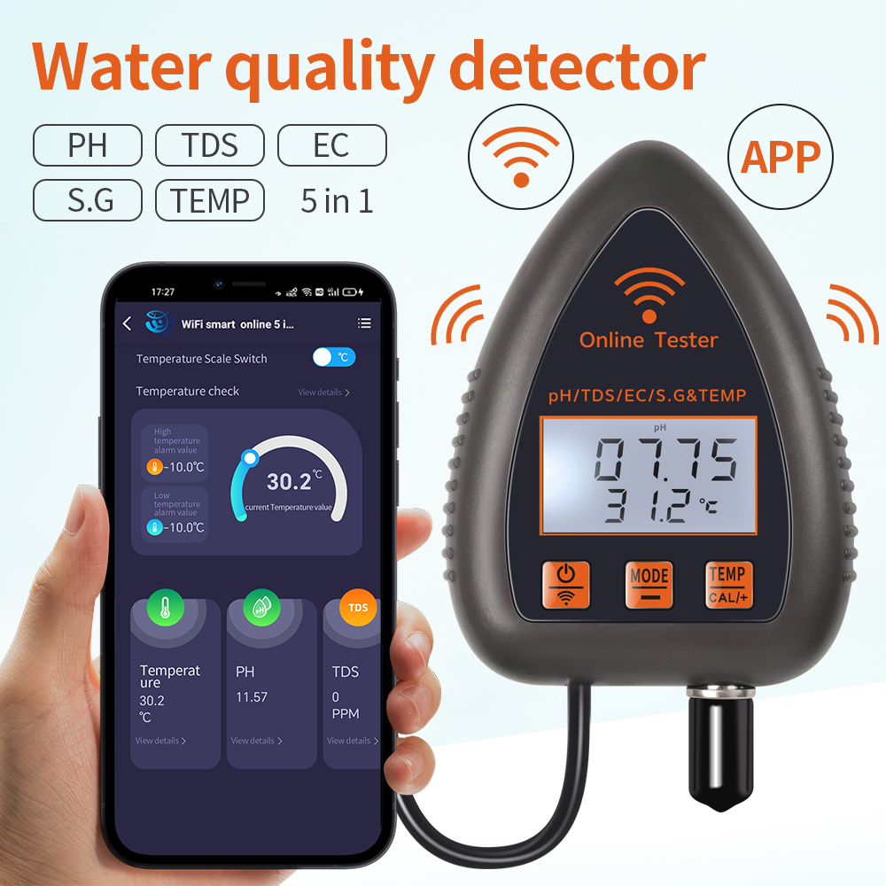 Ph Up Down Solution - Tuya WiFi 5 in 1 TDS/EC/SALT/S.G./TEMP